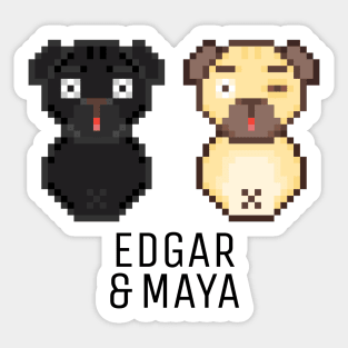 Pug Edgar & Maya Black Sticker